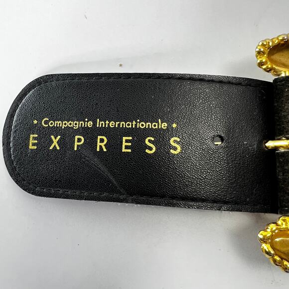 Vintage 80\'s Express Wide Stretch Belt Gold Buckle Suede Leather Size M main image 4